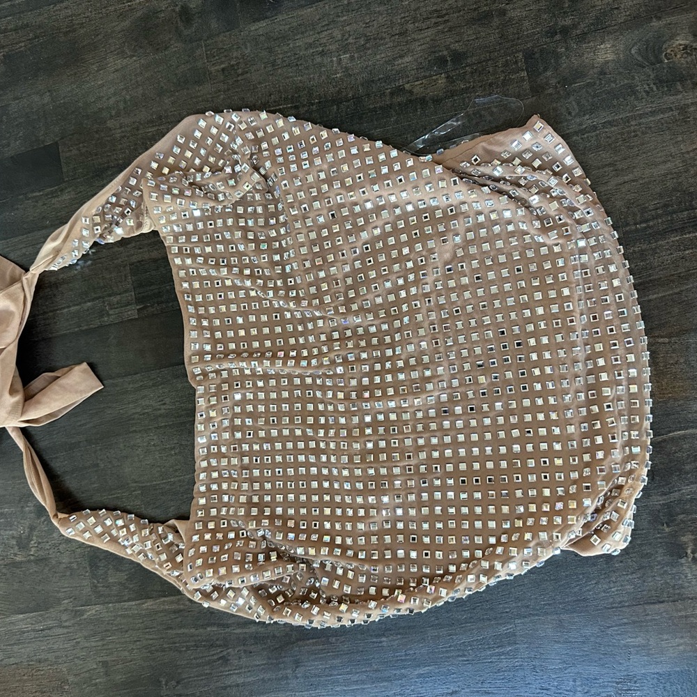 Windsor Tan and Silver Embellished Fabric top.